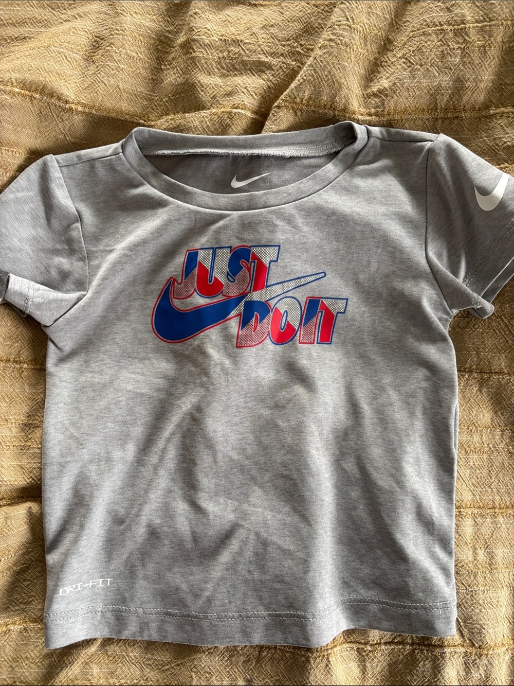 Nike Gray Short Sleeve Tee with Blue & Pink 'Just Do It' Logo